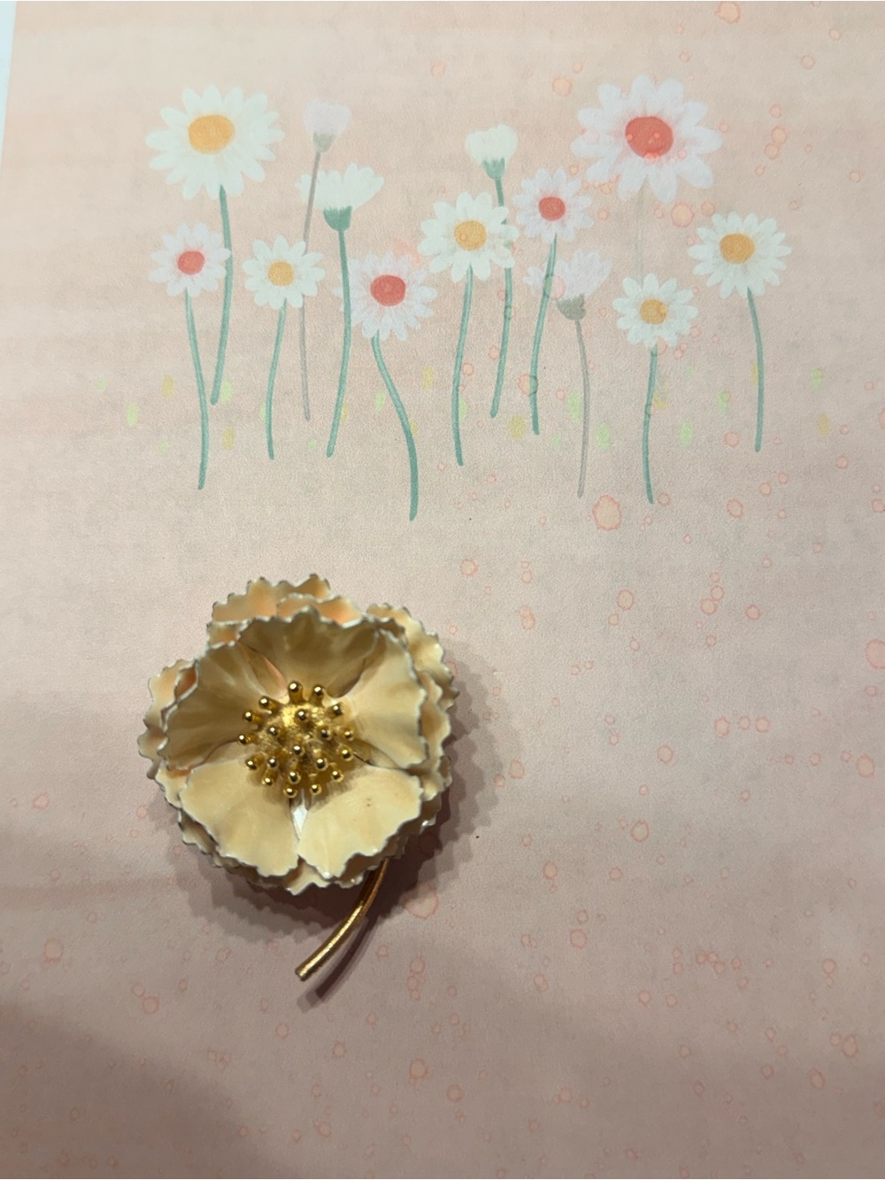 Gold Floral Enamel Brooch.